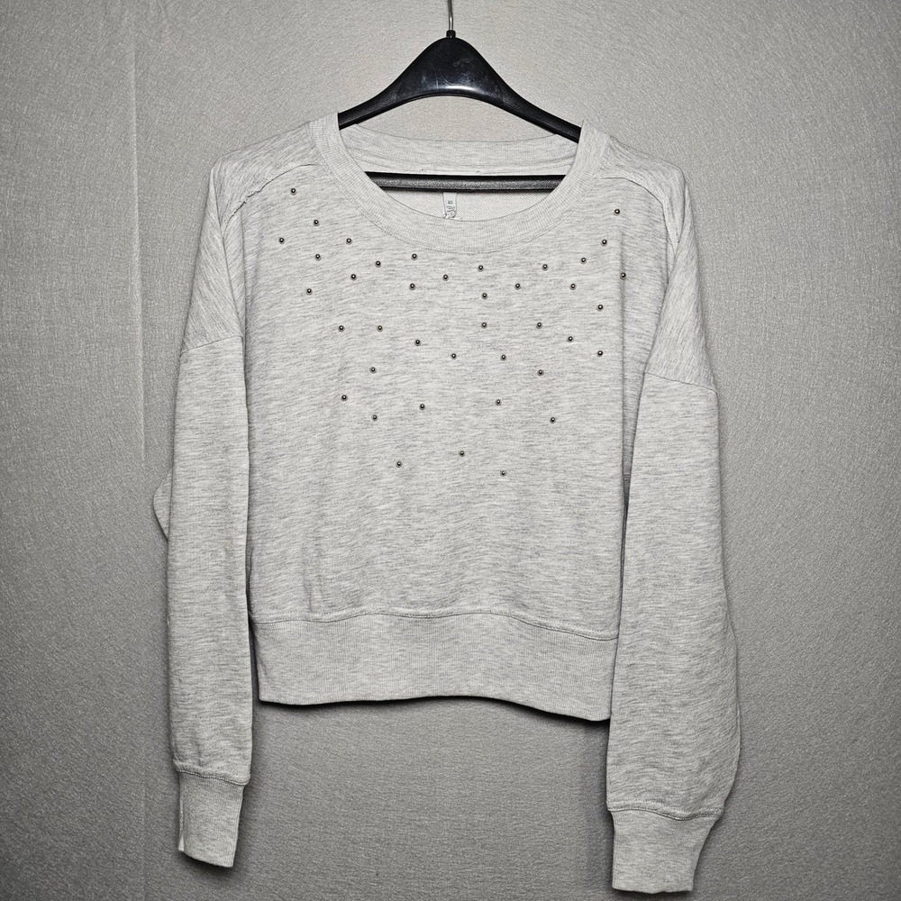 Jessica Simpson Womens XS Studded Cropped Sweatshirt Grey French Terry NWT